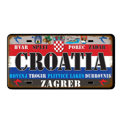 Plaque Tin Sign France Russia Spain Metal Sign Germany USA Country Flag License Plate For Wall Home Restaurant Craft Bar Decor