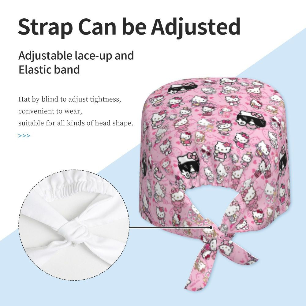 Custom Hello Kitty Medical Staff Scrubs Hat Women Men Cartoon Chara For Chef Hat Scrub Caps