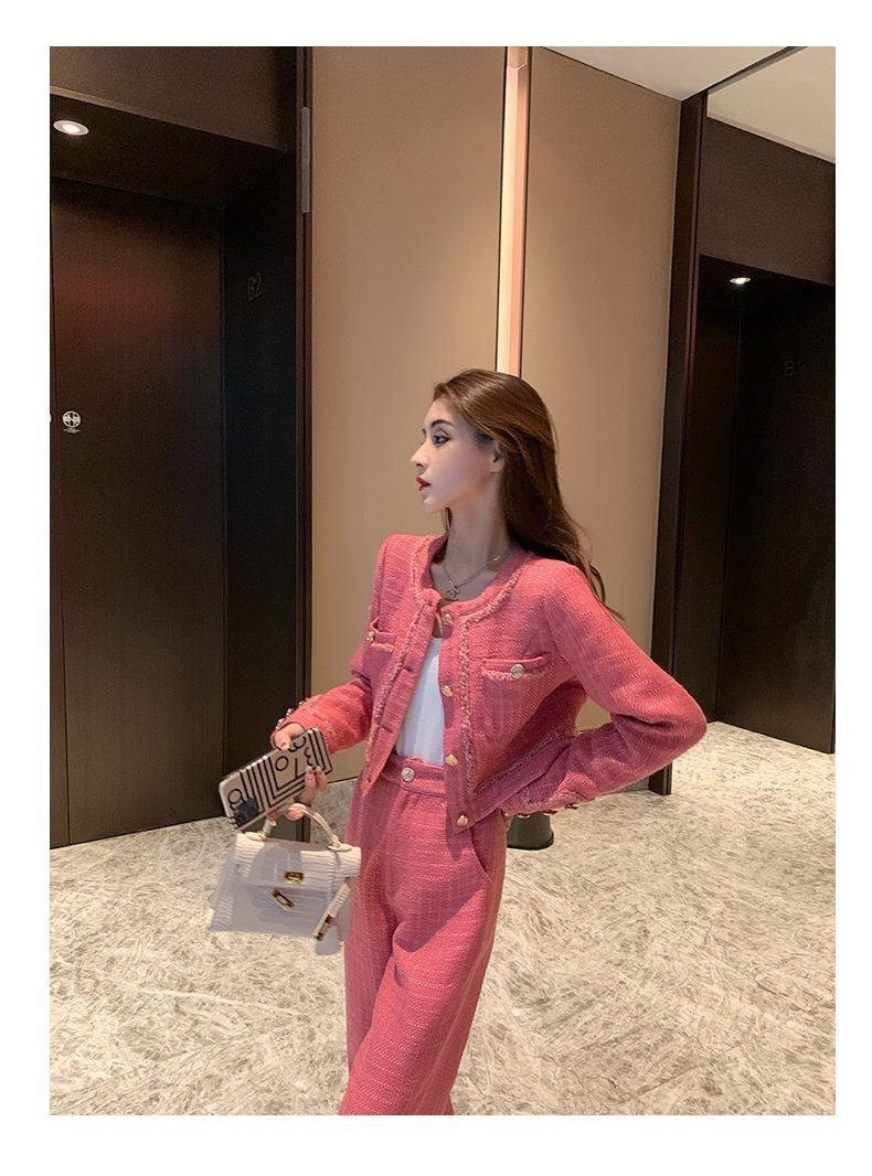 New  High Quality Women's Spring Temperament Slim Senior Sense of Small Dress Ladies Wide Leg Pants Two-piece Set