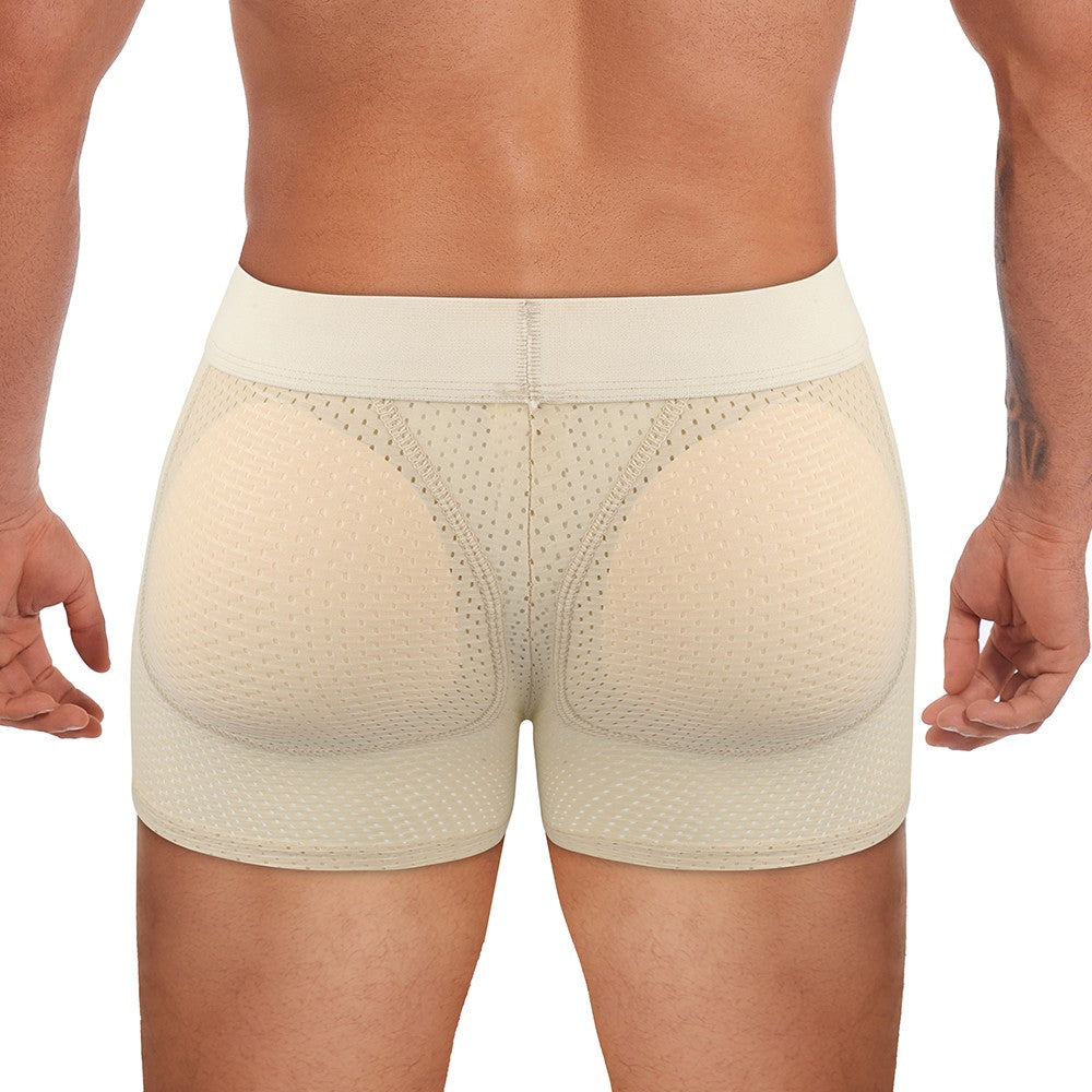Men Hip Lift Body Shaper Sponge Fake Butt Padded Boxer Briefs Hollow out Breathable Slimming Underwear Body Shaping Enhancement