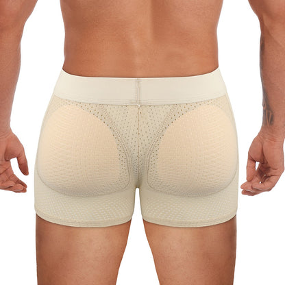 Men Hip Lift Body Shaper Sponge Fake Butt Padded Boxer Briefs Hollow out Breathable Slimming Underwear Body Shaping Enhancement