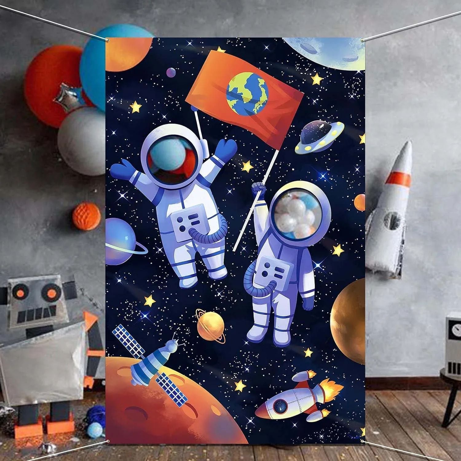 Space face display background cloth Boy's birthday party outdoor game photo booth photography decoration