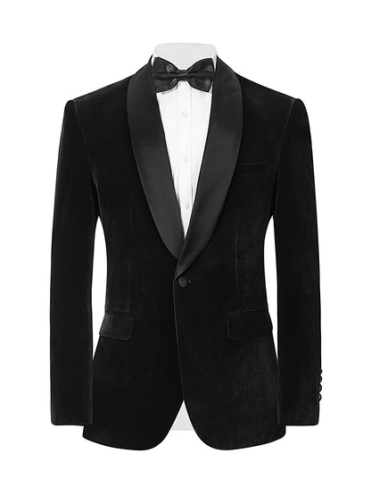 ?Velvet Elegance?Men's Single-Breasted Blazer | Long Sleeve Formal Jacket for Weddings, Business & Events