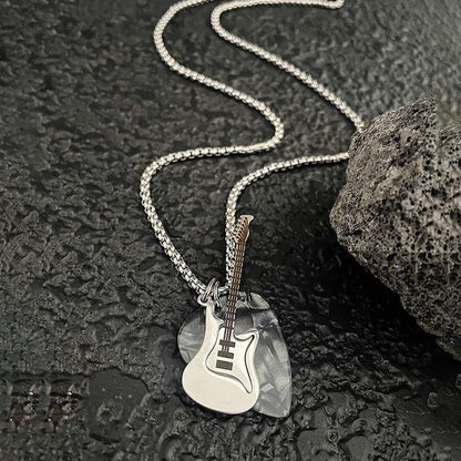 1Pcs Collar Hombre Hip-Hop Guitar Pick Pendent Jewelry Necklace for Women Men Stainless Steel Chain Unisex Collier Accessories