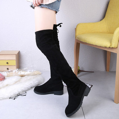 Winter women new knee high boots Outdoor suede antislip shoe Roundtoe casual elastic boot Comfortable fashion ladies shoes Botas