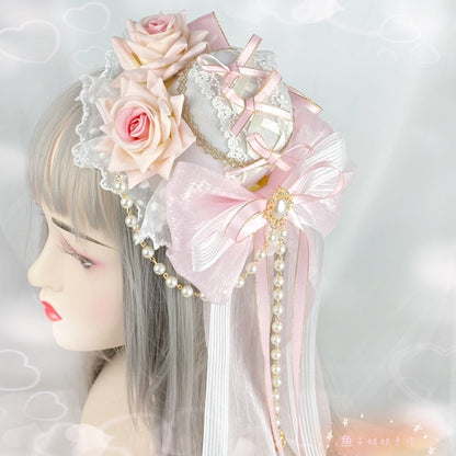 Chapéu de Aba Lisa Lolita Branco Rosa Versátil Lo Flor Casamento Elegante Acessórios de Cabelo