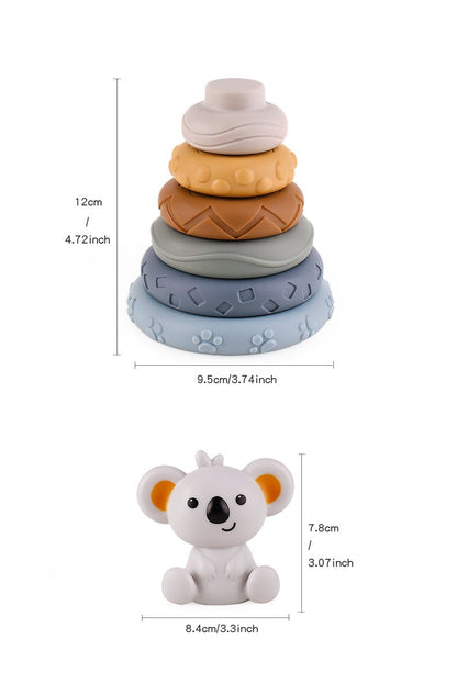 Blocos de Empilhar de Silicone Macio Brinquedo Cubos Macios de Montar Torre de Banho Mordedor Chocalho Blocos de Construção Brinquedos Educacionais Montessori Presente para Recém-Nascidos