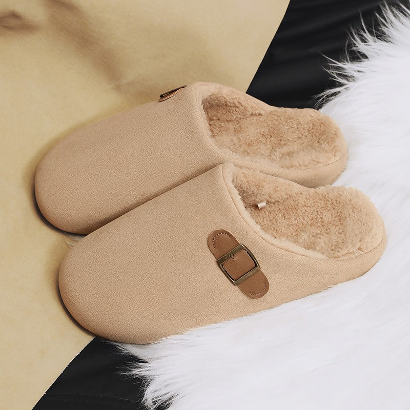 2025 New Unisex Winter Home Slippers Fashion Buckle Design Warm Fleece Lined Non - Slip Indoor Comfort Slippers New Arrival