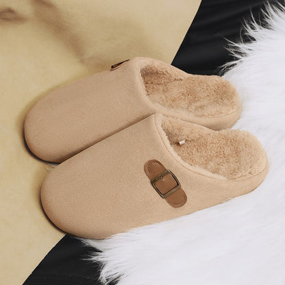 2025 New Unisex Winter Home Slippers Fashion Buckle Design Warm Fleece Lined Non - Slip Indoor Comfort Slippers New Arrival