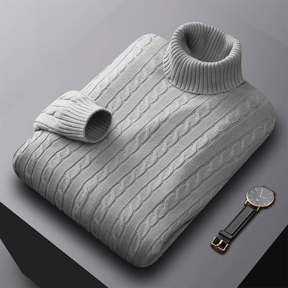 New Men's Turtleneck Sweater Solid Color High Neck Pullover Knitted Sweaters Casual Elastic Sweatwear Mens Fall Winter