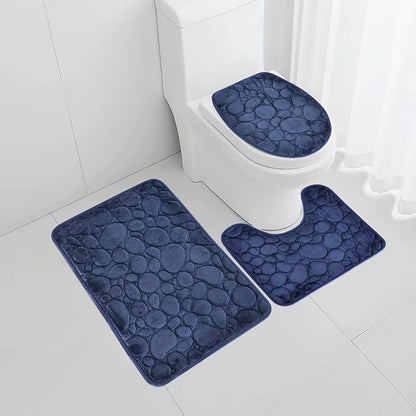 3pcs/Set Solid Color Simple Bathroom Water-absorbing and Non-slip Floor Mat Stone Pattern, Comfortable and Soft, Three-piece Set