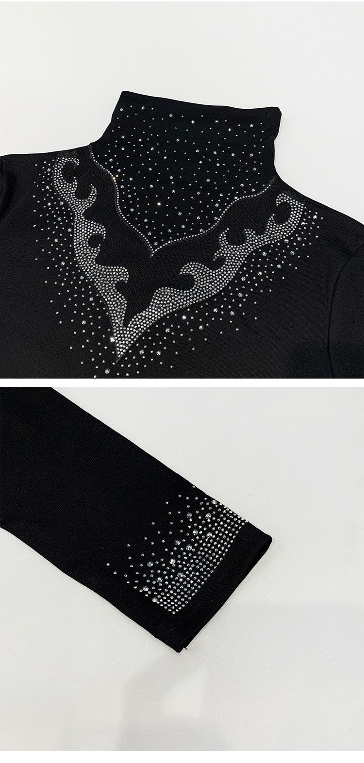 2025 European Station Long Sleeve Women Tees Autumn Winter New Stand collar Hot Diamond T Shirt Fashion Slim Mesh Tops