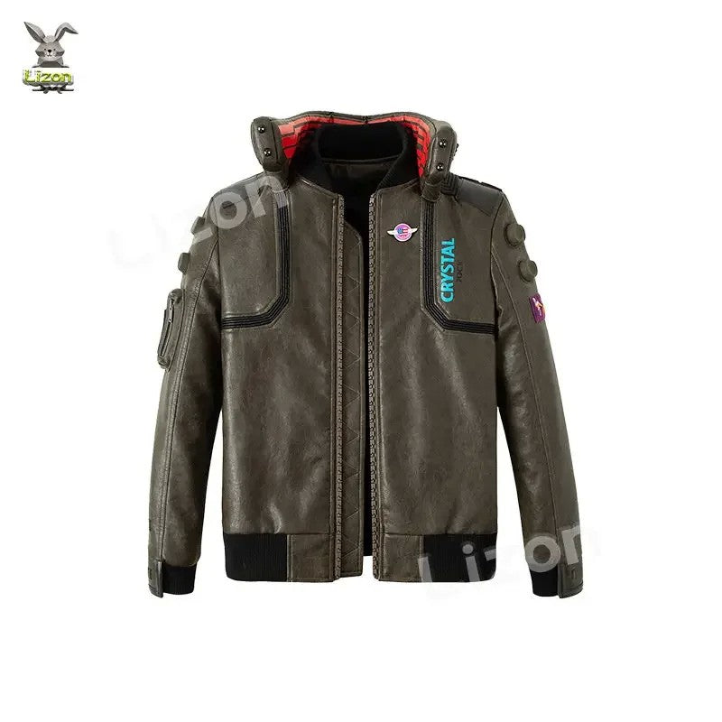 Punk 2077 Leather Jacket LED Collar V Cosplay Costumes for Man Women