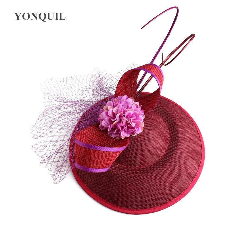 Novo Design Amarelo Com Cabelo Roxo Fascinator Chapéu Tiara Nupcial Casamento Festa Adereço de Cabelo Malha Senhoras Ocasião Acessórios de Cabelo