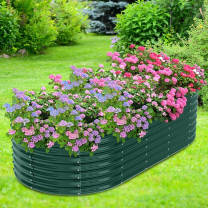 8x4x2ft Oval Galvanized Metal Raised Garden Bed Planter for Veggies, Fruits & Flowers, Green Outdoor Gardening Box