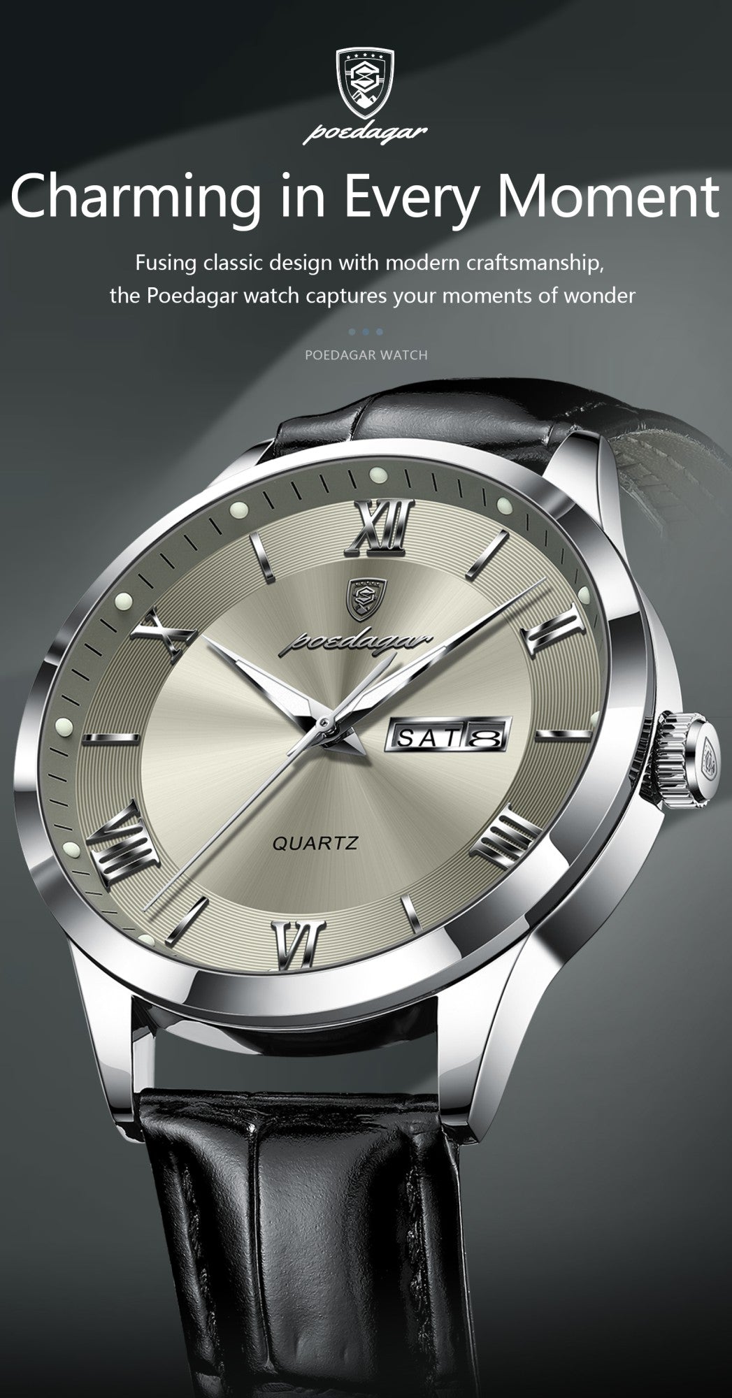 POEDAGAR Top Luxury Watch For Men Military Waterproof Luminous Date Week Man Wristwatch Leather Men's Quartz Watches Sport Reloj