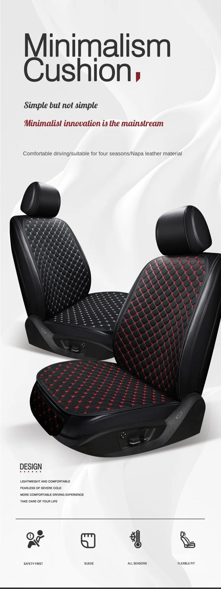 Kcimo Pu Leather Car Seat Cover Seat Back Soft Cushion Universal Front and Rear Car Seat Cushion Chair Carpet Pad Four Seasons