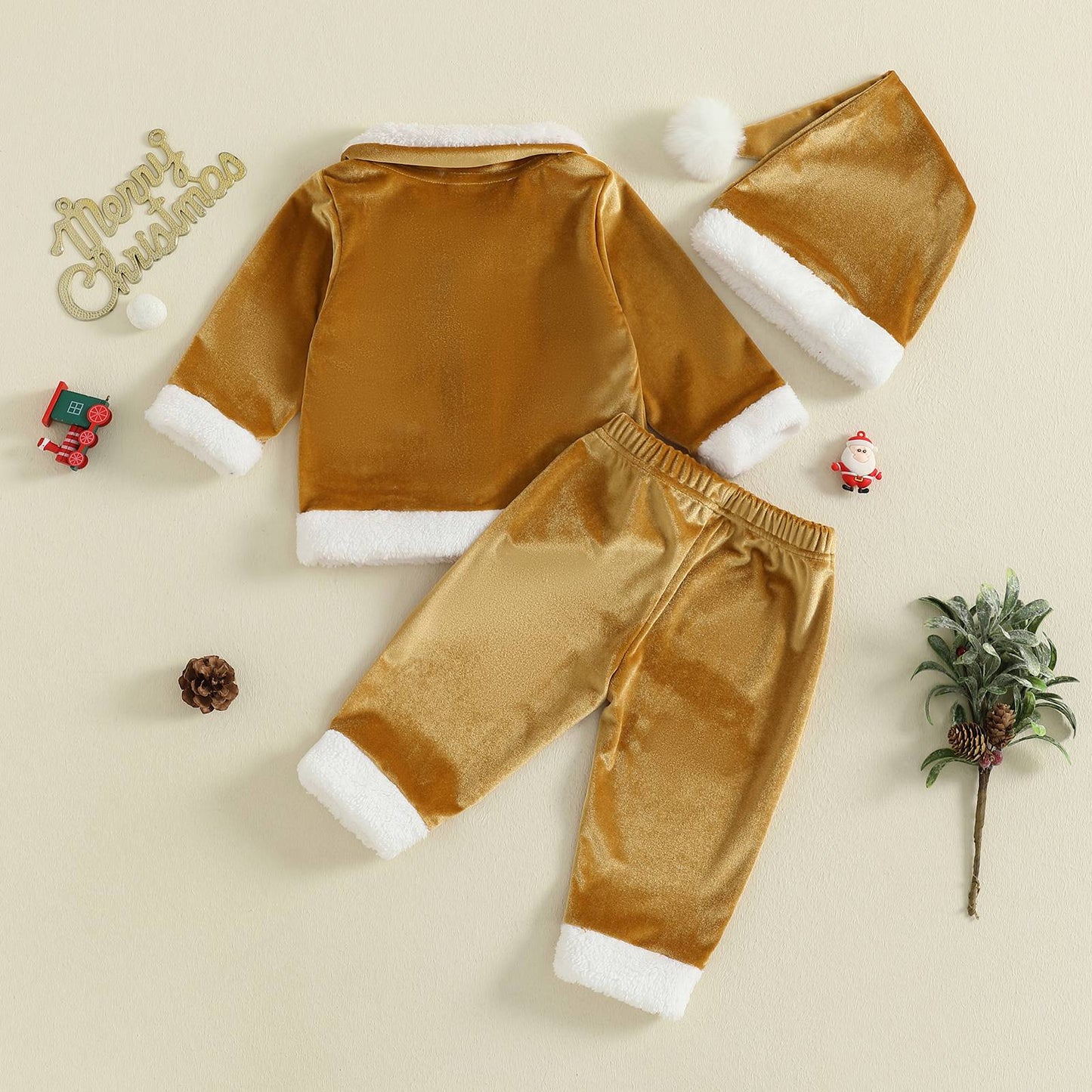 Christmas Infant Baby Girl Boy Velvet Clothes Toddler Long Sleeve Lapel Button Down Tops Elastic Waist Pants Santa Costume Set