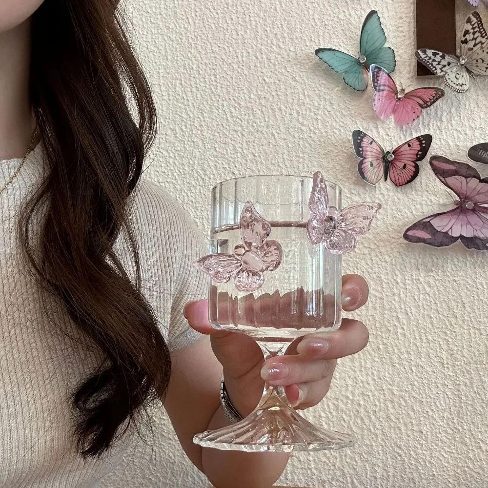 Copo de Vidro de Pé Alto Original Taça de Vinho Borboleta de Instagram Copos de Champanhe Copos Estéticos de Coquetel Presentes de Natal