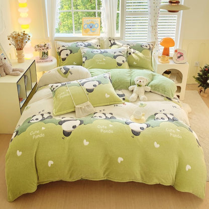 Capa de Edredom de Veludo Leite com Estampa de Panda Fofo para Decoração de Quarto de Meninos e Meninas, Roupa de Cama de Desenho Animado de Animais, Capa de Edredom Macia e Quente para Outono e Inverno