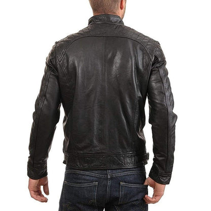 Men' s Retro Leather Jacket Stand Collar Biker Jacket Slim fit Multi-Pocket Coat Autumn Winter Outwear