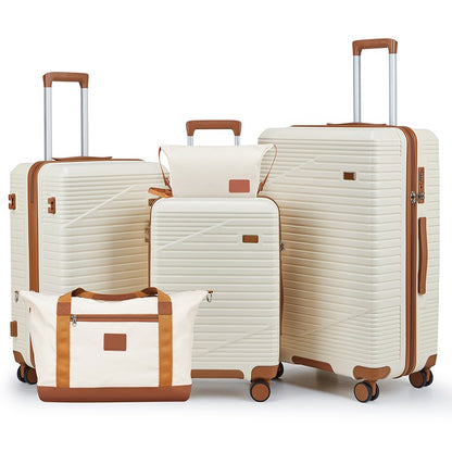 Conjunto de Bagagem de 20/24/28 Polegadas, 5 Peças de Bagagem ABS com Nécessaire e Bolsa de Mão Leve 2,6KG para Viagens em Família e Férias