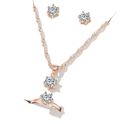 Conjuntos de joias elegantes de cristal 5 peças para mulheres Colar Brincos Anel Pulseira Joias de princesa Conjunto de casamento de noiva Dia dos Namorados
