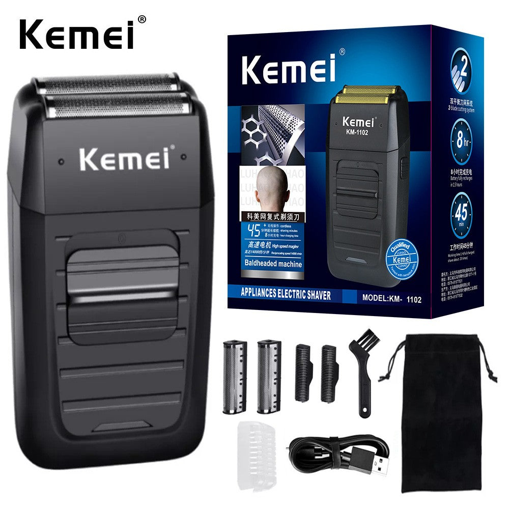 Kemei KM-1102 Rechargeable Cordless Shaver for Men Twin Blade Reciprocating Beard Razor Face Care Multifunction Strong Trimmer