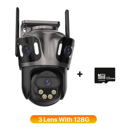 Câmera IP WIFI de Três Telas Externa 4K Lente Dupla Câmera PTZ Detecção Humana por IA Câmera de Segurança de Vídeo CCTV IP66 à Prova D'água iCsee