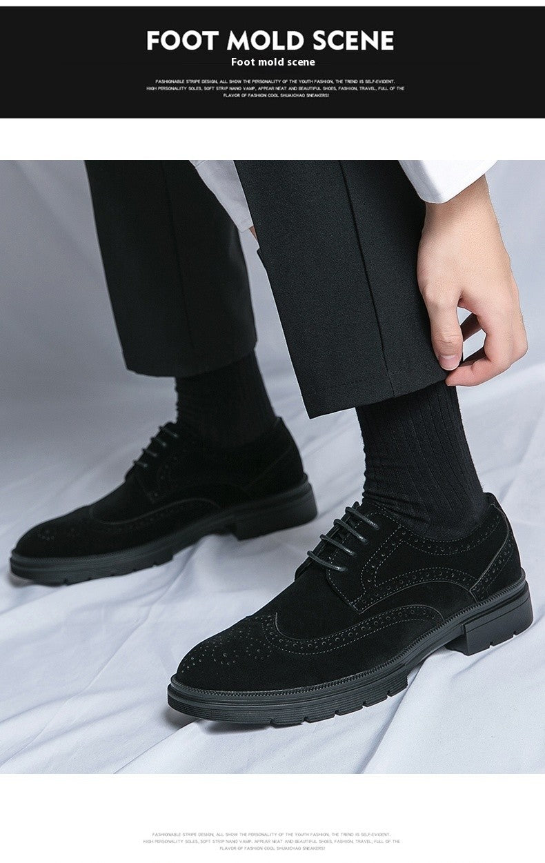 New 46 large size abrasive leather Brock carved business dress shoes for men round head lace-up casual shoes