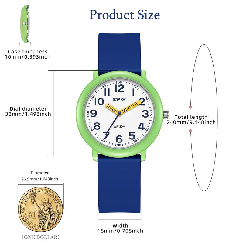 TPW Learning Watch Colorful Dial Cute Watch For Young Ladies Rubber Strap Luminous Hands
