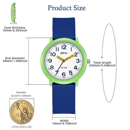 TPW Learning Watch Colorful Dial Cute Watch For Young Ladies Rubber Strap Luminous Hands