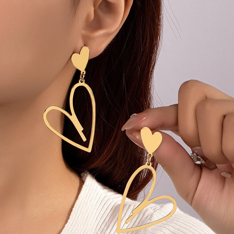 2024 Novas Brincos Pendentes de Coração Femininos da Moda Brincos de Coração de Amor de Camada Dupla Lindos Brincos Bohemianos