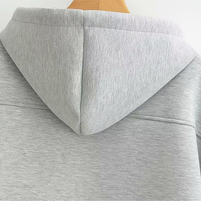 Alobee Autumn Women Gray Black Jacket With Hood Long Sleeve Zipper Jacket Coat Woman Loose Casual Big Pocket Outerwear Coat Tops