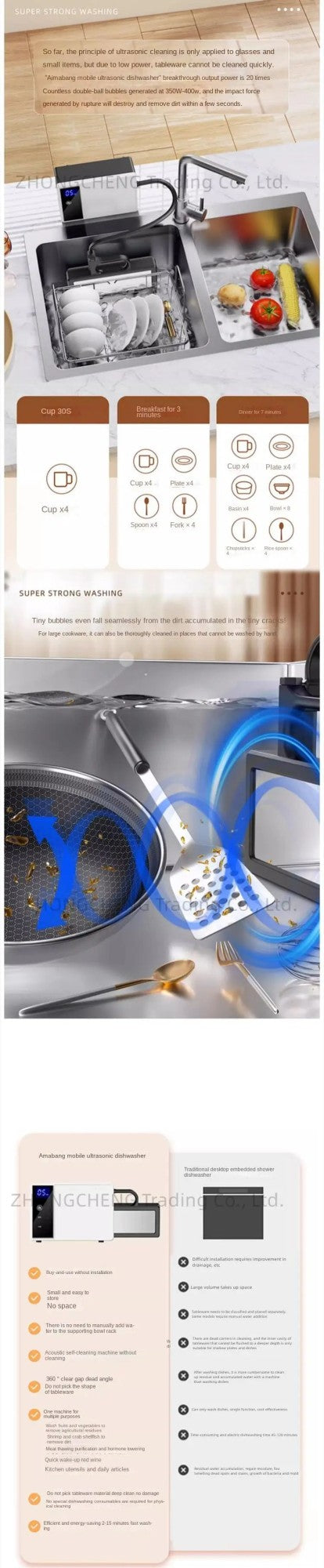 Household small, no-installation countertop dishwasher with sink, portable ultrasonic dishwasher