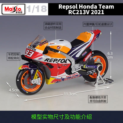 Maisto 1:18 Honda Rc213v Carro de Corrida 2021 moto Gp #44 #93 Imitação de Corrida Liga Modelo de Motocicleta Brinquedo Acabado Coleção de Presentes