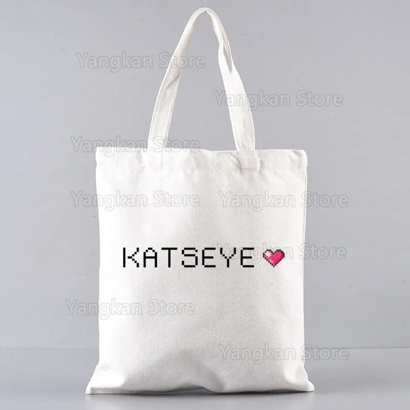 New Hot Top Fashion Bag KATSEYE Korean Shopping Bag Print Original Design White Unisex Fashion Travel Canvas Bags