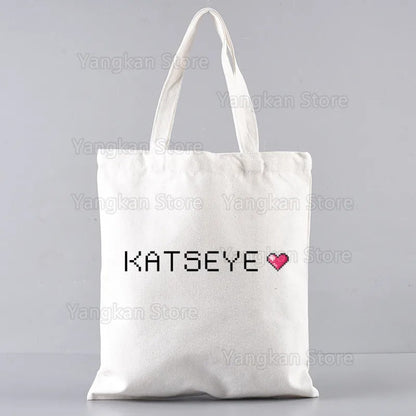 New Hot Top Fashion Bag KATSEYE Korean Shopping Bag Print Original Design White Unisex Fashion Travel Canvas Bags