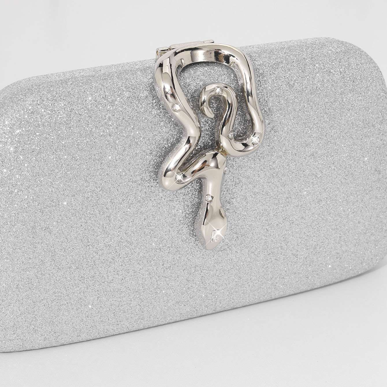 Women’s Luxury Glitter Snake Lock Clutch Elegant Evening Bag Shiny Envelope Bag Handbags Wedding Banquet Party Dress with Chain