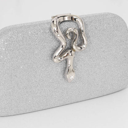 Women’s Luxury Glitter Snake Lock Clutch Elegant Evening Bag Shiny Envelope Bag Handbags Wedding Banquet Party Dress with Chain