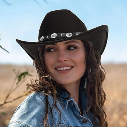Vintage Western Cowboy Hat Comfortable Roll Up Brim Belt Buckle Cowgirl Fedora Cowgirl Church Sombrero Hombre Caps