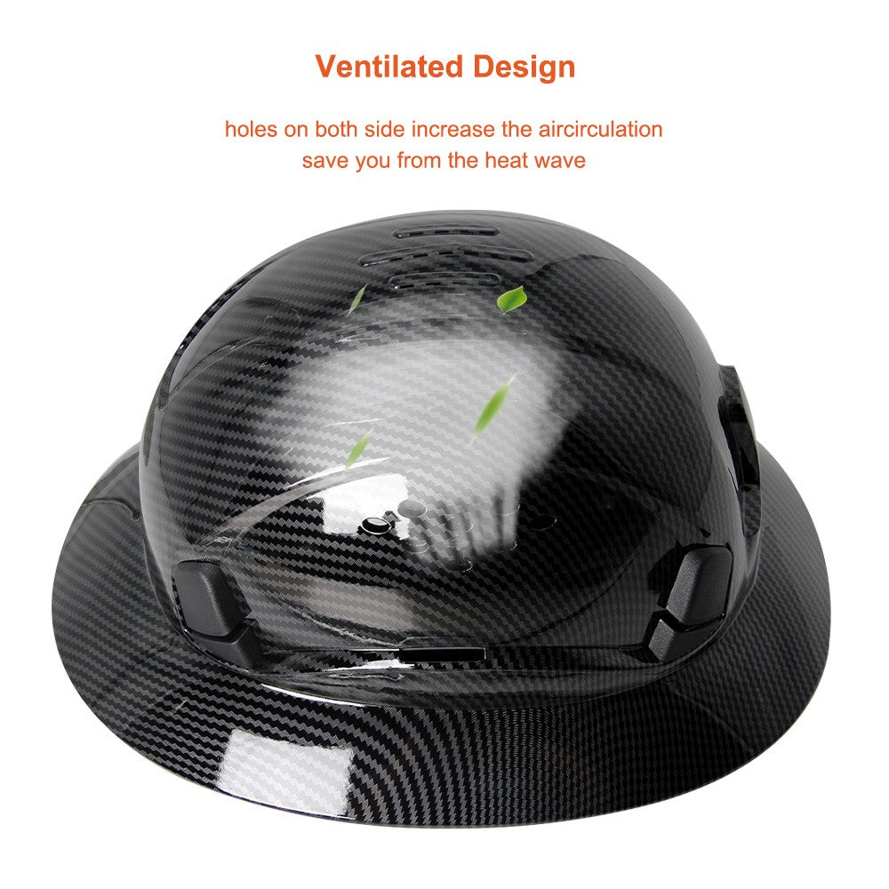 CE Carbon Fiber Full Brim Hard Hat w/ Built In Goggle Triangle Face Towel Construction Engineer  Safety Helmet ABS Safety Cap