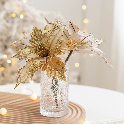 Gold Simulation Christmas Flower Christmas Tree Decorative Flower 20cm Sequin Velvet Ecoration