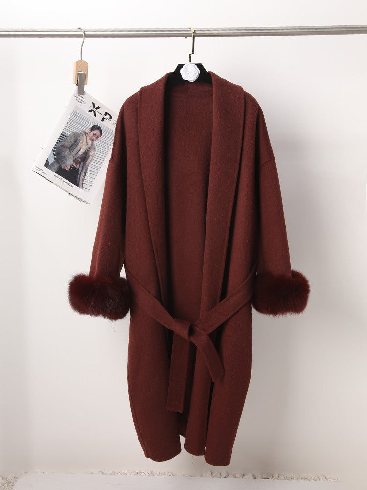 UCXQ Casaco Feminino Elegante OL para Escritório com Retalhos de Pelo Manga Comprida Lã Jaqueta de Roupa Feminina Bonita Outono Inverno 2025
