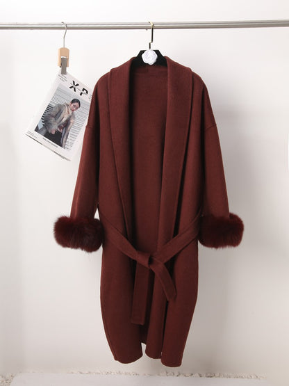 UCXQ Casaco Feminino Elegante OL para Escritório com Retalhos de Pelo Manga Comprida Lã Jaqueta de Roupa Feminina Bonita Outono Inverno 2025