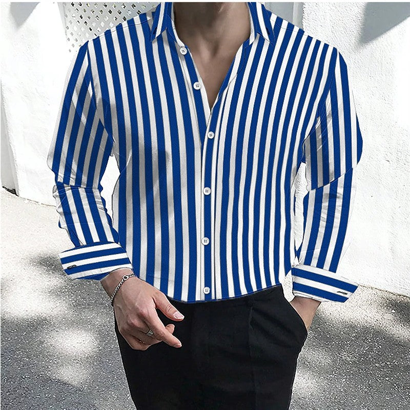 Men's formal shirt button lapel shirt black and white red long sleeve striped collar wedding work clothing large size 5XL