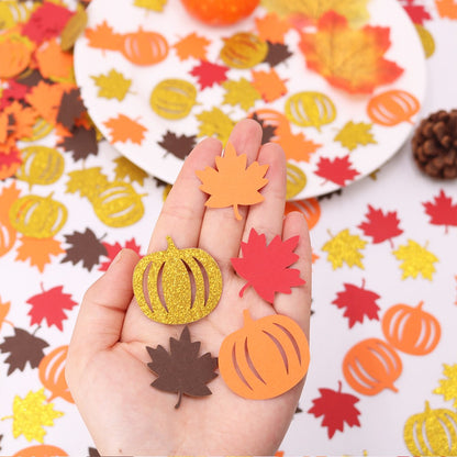 100Pcs Autumn Pumpkin Maple Leaf Table Confetti, Thanksgiving Halloween Baby Shower, Wedding Party Table Decorations