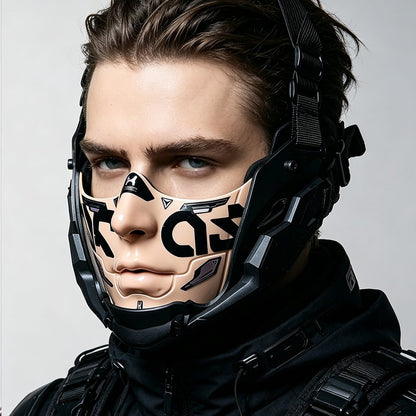 14Color Cyberpunk Half Face Mask Mecha Style Halloween Cosplay Mask Adjustable Strap Breathable Comfort Party Costume Face Cover