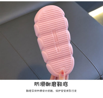 New Children's PU Leather Plush Slippers Soft Sole Non-slip Winter Warm Baby Boys Girls Indoor Home Cotton Shoes