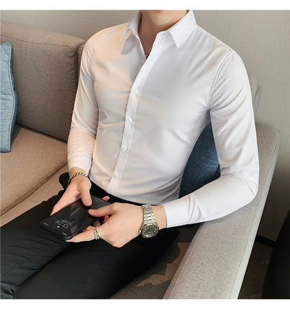 Plus Size S-7XL High Quality Men Dress Shirt 2024 Autumn Long Sleeve Solid Business Slim Shirts Homme Dress Social Casual Shirt
